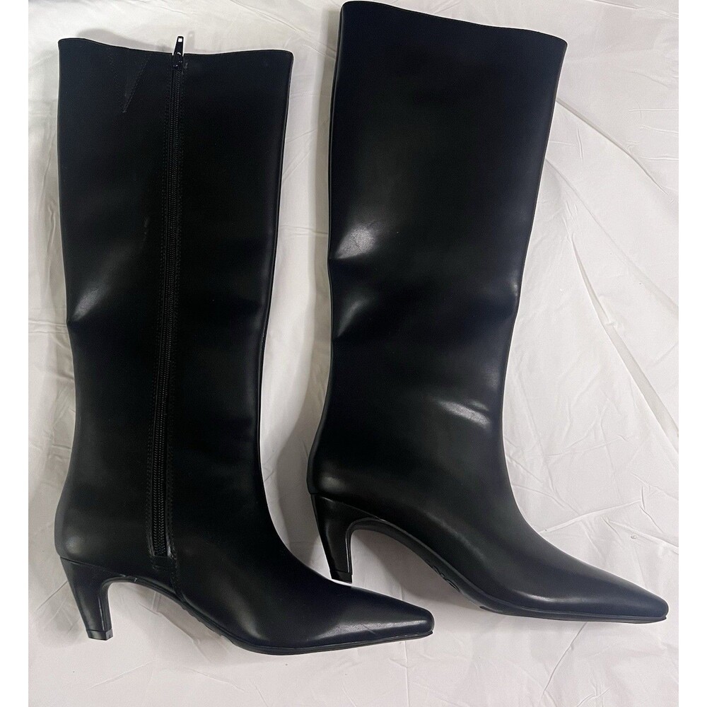 INC International Concepts Black Knee High Kitten Heel Zip Pointed Toe Women's,6